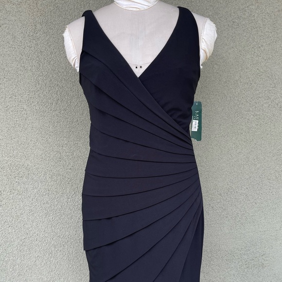 NEW Lauren by Ralph Lauren pleated black faux wrap dress - Picture 2 of 8